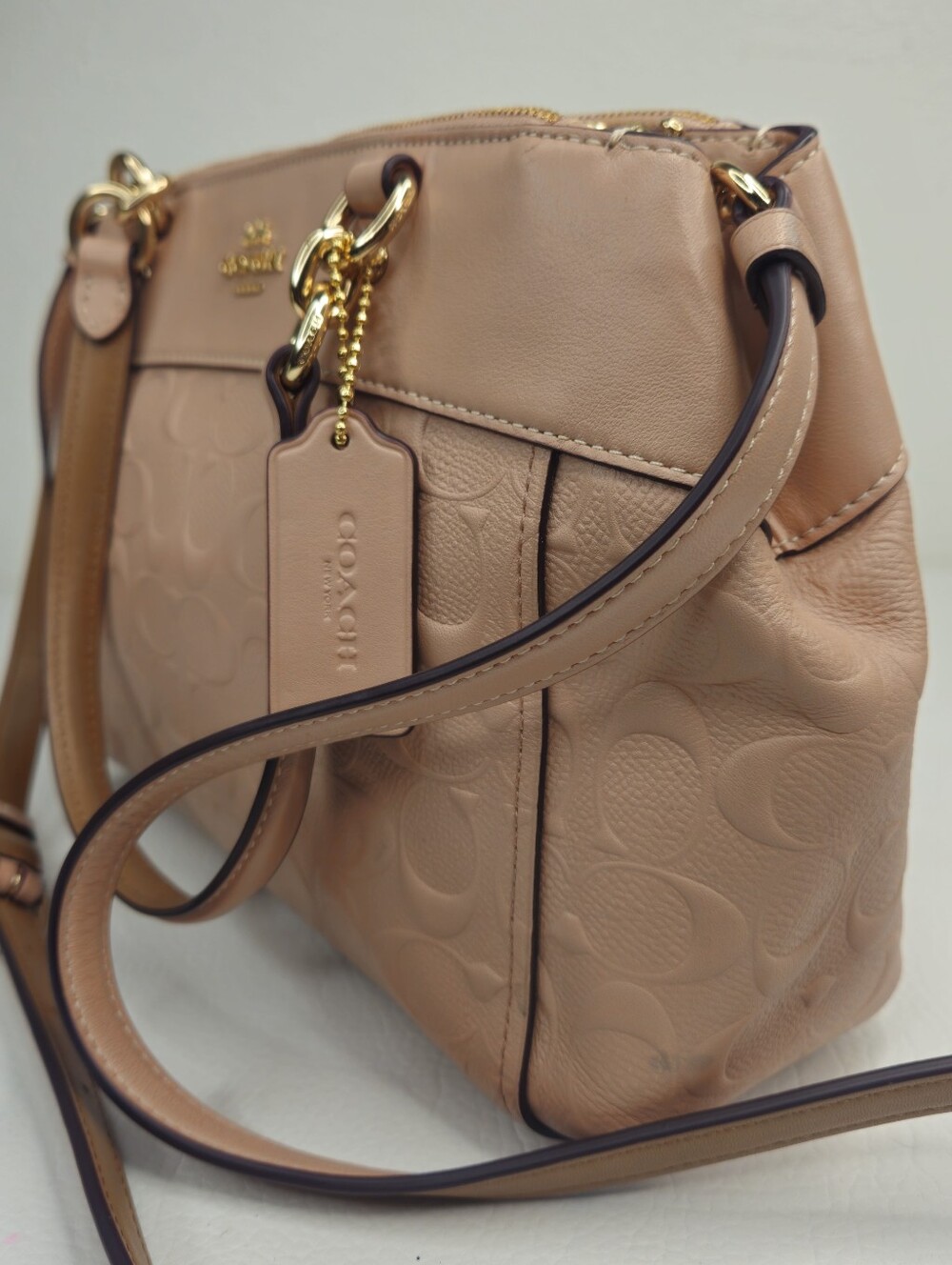 Authentic Coach Small Kelsey Blush Embossed Signature Leather Satchel Crossbody